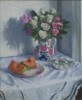 Flowers with Melon: oil on canvas. Size: 18 x 18in (46 x 46cm). Sold.