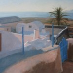 Late afternoon, Finikia Santorini: Oil on canvas. Size: 12 x 15in (30 x 38cm). Available