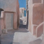 Street in Pirgos, Santorini: Oil on board. Size: 10 x 8in (25 x 20cm). Available