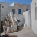 Street Corner in Paros: Oil on board. Size: 12 x 10in (30 x 25cm). Available