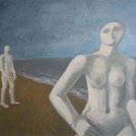 Figures on Beach : Oil on board/panel. Size: 19 x 21in (48 x 53cm) 1975 Available