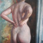 Nude Back View : Oil On board/panel. Size: 14 x 10in (36 x 25cm) 1977 Available