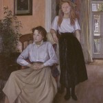 Two Daughters in Interior: Oil on canvas. Size: 30 x 20in (76 x 51cm)