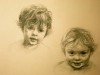Drawing of Children: Charcoal. Size 18 x 15 in (46 x 38 cm)