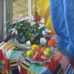 Still Life with Patch Work : Oil on Board/Panel. Size: 31 x 27in (79 x 69cm) 1998 Available