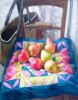 Pears on a Chair : Oil on canvas. Size: 18 x 15 ins (45 x 38 cm). Sold.
